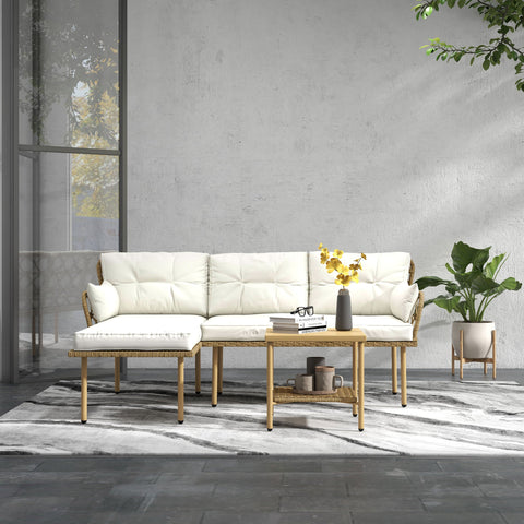 Rootz Outdoor Corner Sofa Set - Garden Couch - Patio Seating - High Comfort - 130x70x80cm, 120x70x80cm, 46x46cm