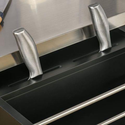 Rootz Kitchen Serving Trolley - Kitchen Island - Rolling Cabinet - Stainless Steel Plate - 91cm x 84cm x 46cm - Convenient Storage & Mobility