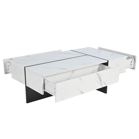 Rootz Modern Coffee Table - LED Table - Marble Pattern Table - LED Lighting - 105cm x 60cm x 35cm