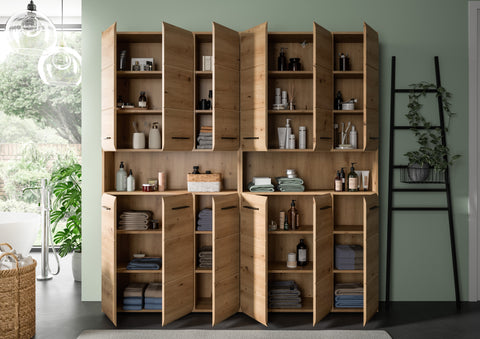 Rootz 2 Piece Bathroom Cabinet Set - Multi-Purpose Storage - Brown Finish - Easy Assembly - 180x185x30cm