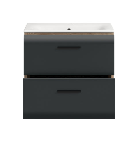 Rootz Vanity Unit with Washbasin - Bathroom Sink Cabinet - Stylish Storage - Easy Care Surfaces - 60x55x46cm - Black and Brown Finish
