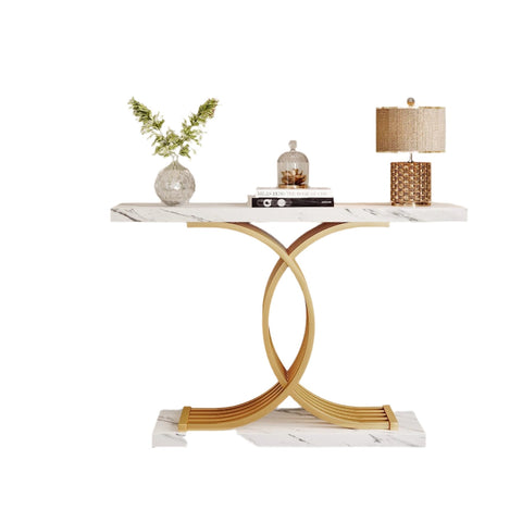 Rootz Luxurious Modern Console Table - Hallway Table - Entry Table - Faux Marble Texture - Waterproof & Sturdy -100 cm L x 30 cm W x 80 cm H
