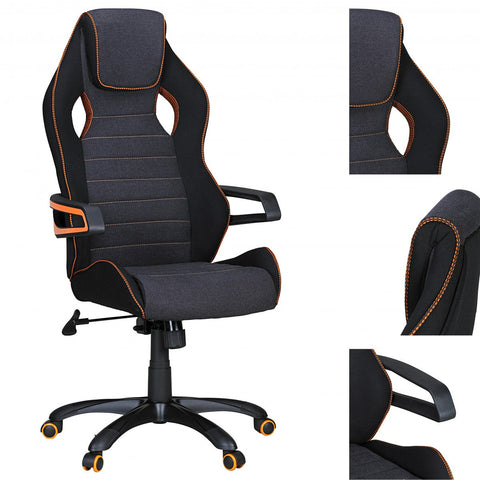 Rootz Ergonomic Racing Office Chair - Swivel Chair - Adjustable Backrest - Breathable Fabric - Contrasting Color - Racing Armrests - Synchronous Mechanism - 120kg Capacity - 8+ Hours Sitting Time - Nylon Base - 100% Polyester - 120-130cm x 53cm x 53cm