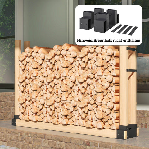 Rootz Firewood Storage Rack Bracket Kit Set of 2 – Wood Shelf Holder – Log Stack Stand – Weatherproof, Heavy Duty – 33.5 x 10 x 15.5 cm, Black, Brown 100kg