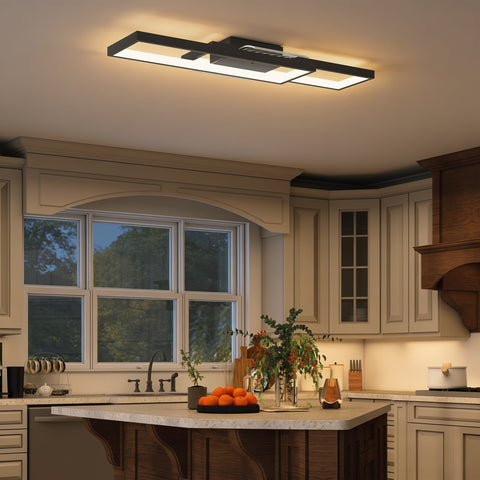 Rootz LED Ceiling Light – Modern Dimmable Panel, Flush Mount Fixture, Remote & Wall Switch, Adjustable Brightness, 70x30x7cm, Black