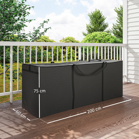 Rootz Garden Cushion Storage Bag - Protective Cover - Support Pocket - Waterproof & UV Protection - 200cm x 60cm x 75cm - Black