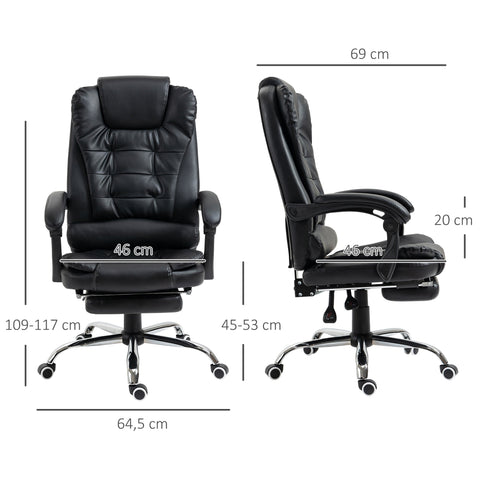 Rootz Executive Office Chair - Ergonomic Chair - Reclining Seat - Comfort Tilt Function - 64.5cm x 69cm x 117cm - Black