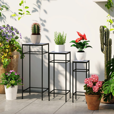 Rootz 3 Piece Plant Stand Set - Flower Display - Exhibition Shelf - Rust-Resistant - 28x28x71cm, 23x23x61cm, 18x18x51cm