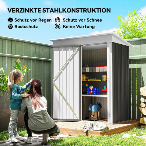 Rootz Garden Shed - Outdoor Tool Storage - Metal Storage House - Weatherproof, Lockable, Adjustable Shelves - 161x95x181 cm, Grey