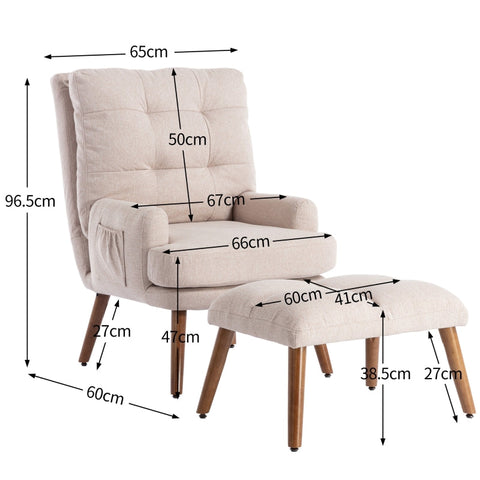 Rootz Lounge Chair with Footrest - Armchair - Recliner - 10-Way Adjustable Comfort - 65L x 60W x 96.5H cm