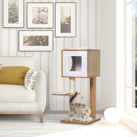 Rootz Scratching Post Cat Tree - Cat Furniture - Sisal Posts - Multiple Platforms - Soft Cushions - 50cm x 40cm x 91cm - MDF Board