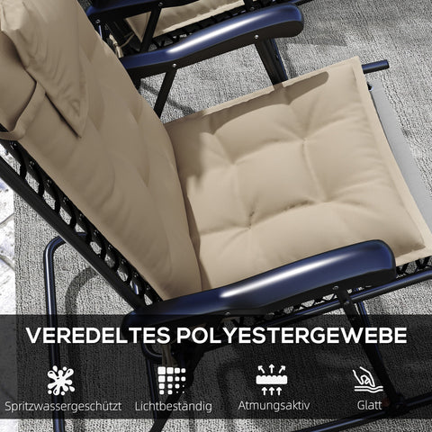 Rootz 2 Piece Sun Lounger Cushion Set - Garden Lounger Pads - Upholstered Cushions - Water-Repellent - Soft Cotton Comfort - 50x116x5 cm, Brown