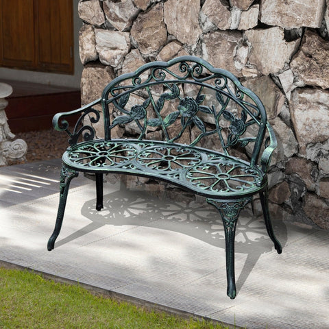 Rootz 2-Seater Garden Bench - Outdoor Furniture - Metal Bench - Antique Design - Weatherproof - Easy Assembly - 100cm x 54cm x 78cm