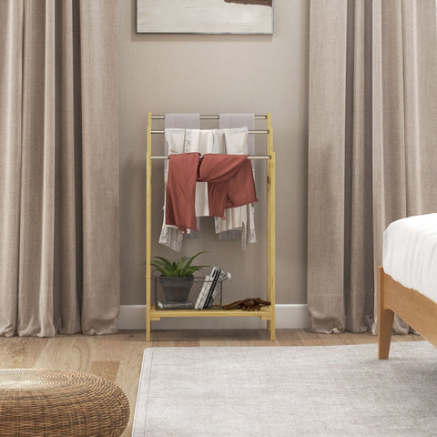 Rootz Bamboo Freestanding Towel Rail - Towel Stand - Bamboo Towel Holder - 3-Bar Design - Home Organizer - 50.5cm x 31cm x 90cm