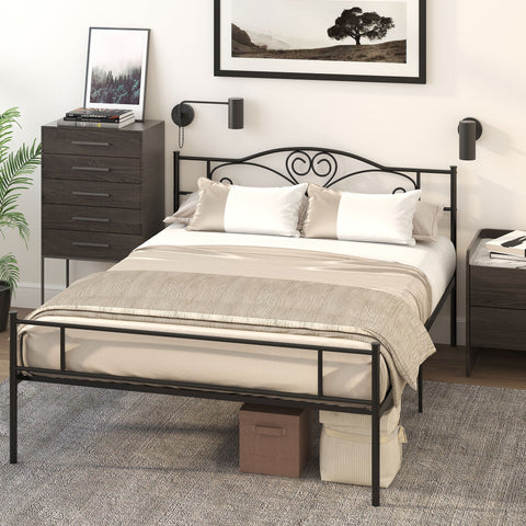 Rootz Metal Bed Frame with Headboard - Sturdy Double Bed - Steel Platform Bed - 300kg Capacity - Storage Space - 145 x 211 x 108 cm - Black