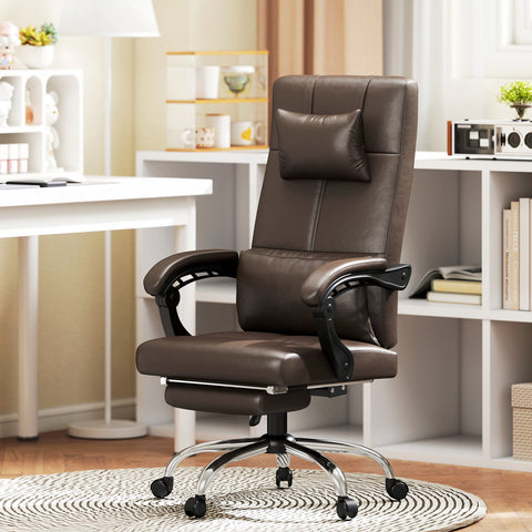 Rootz Ergonomic Office Chair - Massage Recliner - Desk Seating - Comfort & Style - 66cm x 67cm x 115-123cm - Brown