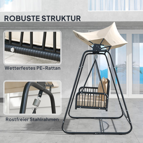 Rootz Rattan Hollywood Swing - 2-Seater Garden Swing - Outdoor Swing - UV Resistant - 149 x 121 x 180 cm