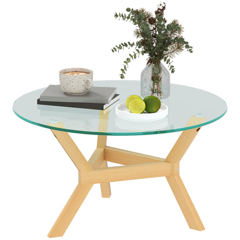 Rootz Round Coffee Table - Matched Glass - Living Room Table - Adjustable Foot Pads - Stable Design - Ø80 x 45H cm