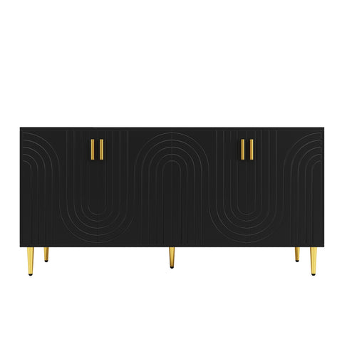 Rootz Black Sideboard - Buffet Table - Storage Cabinet - Unique Shaft Design - Elegant Dining Room Addition - 152cm x 40cm x 75cm