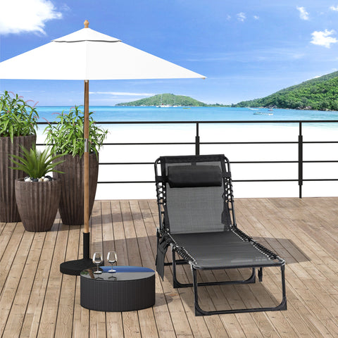 Rootz Chaise Longue Sun Lounger - Deck Chair - Folding Lounger with 5-Position Adjustable Backrest - Steel Frame - 185 x 58 x 30 cm - Black
