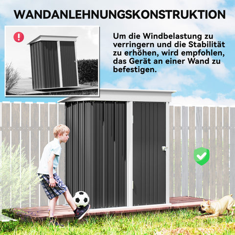 Rootz Garden Shed - Outdoor Tool Storage - Metal Storage House - Weatherproof, Lockable, Adjustable Shelves - 161x95x181 cm, Grey