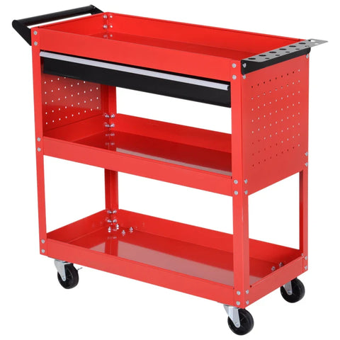 Rootz Tool Case - Tool Trolley - Tool Box - 3 Levels - 4 Wheels - Red - 82 cm x 35 cm x 76 cm