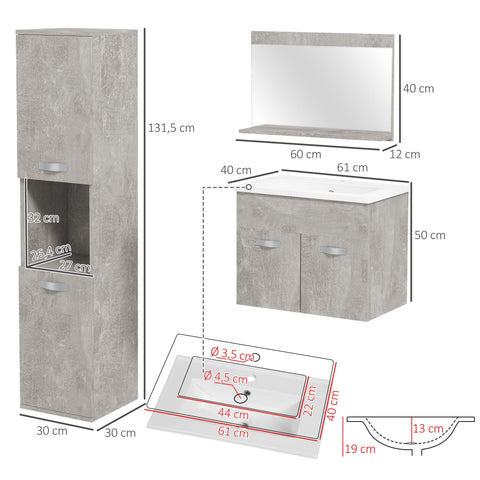 Rootz 3 Piece Bathroom Furniture Set - Vanity Set - Washroom Furniture - Space-Saving Design - 61cm x 40cm Sink Cabinet