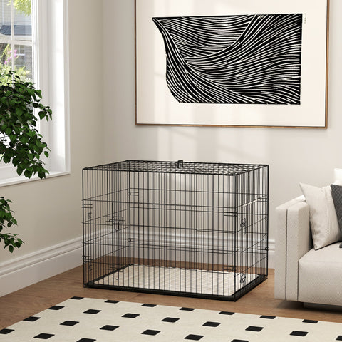 Rootz Dog Cage - Transport Cage - Foldable Dog Carrier - Safe Locks - 91cm x 62cm x 68cm - Black