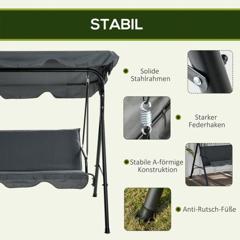 Rootz Hollywood Garden Swing - 3-Seater Rocking Bench - Outdoor Patio Swing - Steel Frame - 172 x 110 x 153 cm - Ideal Sun Protection