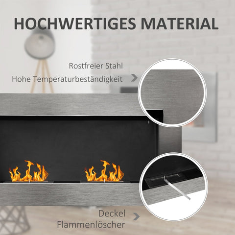 Rootz Stainless Steel Gel Fireplace - Bioethanol Wall Fireplace - Modern Home Fire Feature - Environmentally Friendly Fuel - Enhanced Safety Features - No Chimney Required - 110W x 54H x 14D cm