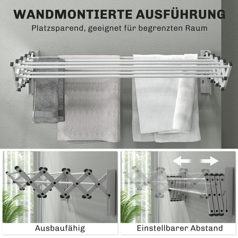 Rootz Adjustable Towel Holder - Laundry Rack - Wall Dryer - Indoor/Outdoor - Aluminum - Silver - 86cm x 61cm x 22cm