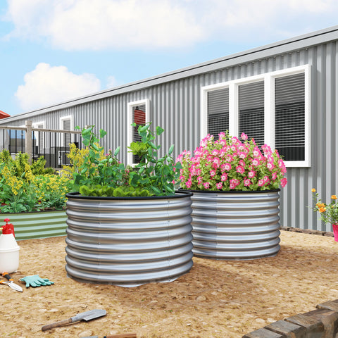 Rootz Set of 2 Round Elevated Plant Boxes - Garden Planters - Raised Beds - Optimal Drainage - 90 x 90 x 56 cm