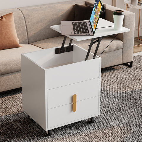 Rootz Bedside Table - Nightstand - Liftable Bedside Cabinet - USB Charging Interface - 74x40.2x71 cm - White