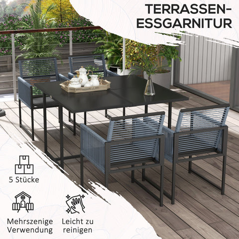 Rootz 5-Part Garden Furniture Set - Garden Seat Group - Outdoor Dining Group - Weather-Resistant - 120cm x 120cm x 72cm - 4 Chairs & Table