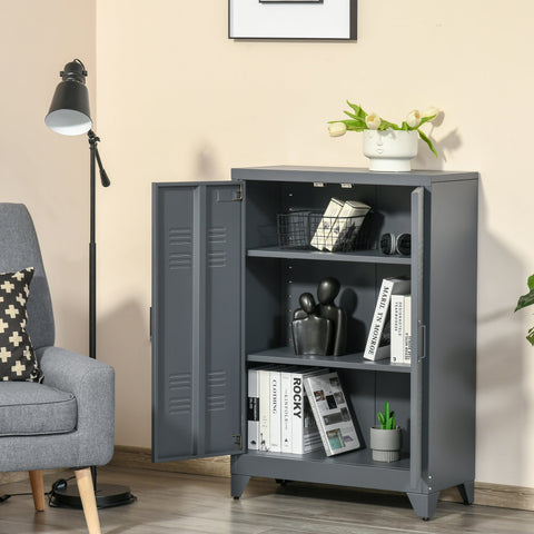 Rootz Metal Storage Cabinet Wardrobe - File Cabinet - Office Cabinet - Industrial Style - Adjustable Shelves - 75cm x 33cm x 110cm