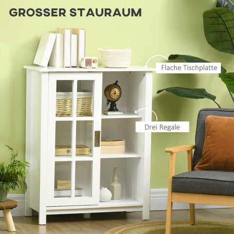 Rootz Showcase with 3 Shelves - Sideboard - Hallway Console - Versatile Storage - Modern Design - Secure and Stable - 80cm x 35cm x 100cm - MDF and Tempered Glass