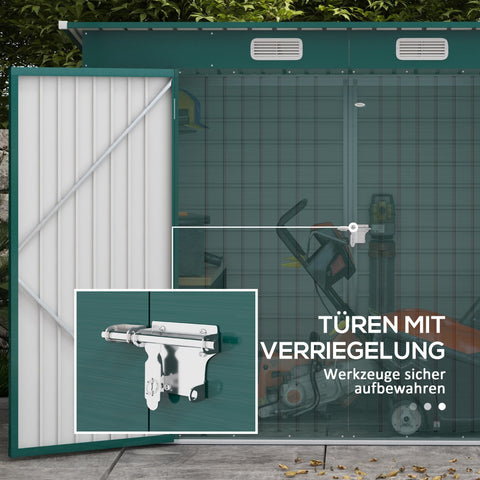 Rootz Steel Garden Tool Shed - Storage Shed - Equipment House - Secure Storage - 249b x 121t x 166/183h cm