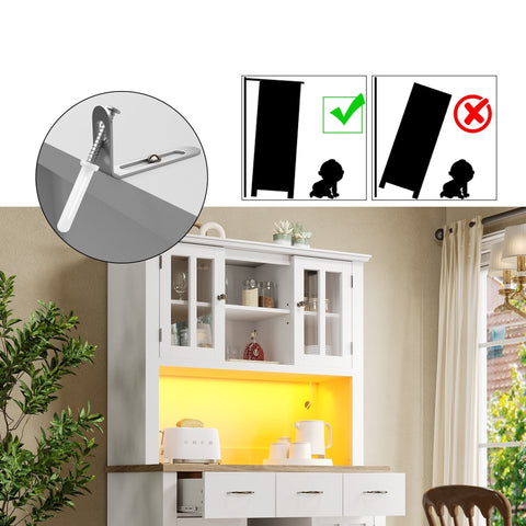 Rootz Kitchen Cabinet with LED Lighting - Tall Cabinet - Adjustable Shelves - Stylish Storage - 106cm x 40cm x 179.5cm