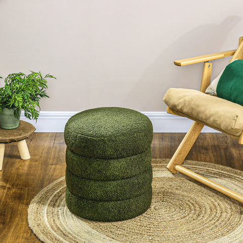 Rootz Round Stool - Ottoman - Footrest - Supports Up to 120kg - Ø40x45H cm - Green Teddyfleece