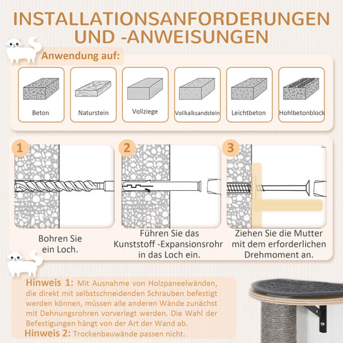 Rootz 7-Part Cat Climbing Wall Set - Cat Wall Stairs - Cat Scratch Tree - Space-Saving Design - 171cm x 36.5cm x 43cm - Grey and Brown