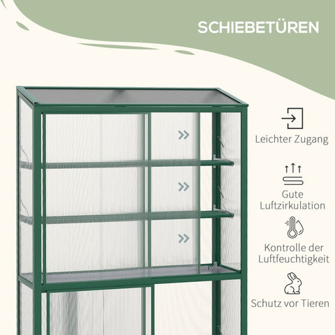 Rootz Greenhouse - Plant Shelter - Garden Conservatory - Two Sliding Doors - Adjustable Shelves - Translucent - Aluminum Frame - 100 x 33 x 171 cm