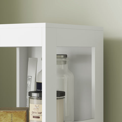 Rootz Compact Bathroom Cabinet - Space-Saving Bathroom Shelf - MDF Narrow Storage - Maximize Space - 30x30x141.2cm - Elegant White Finish