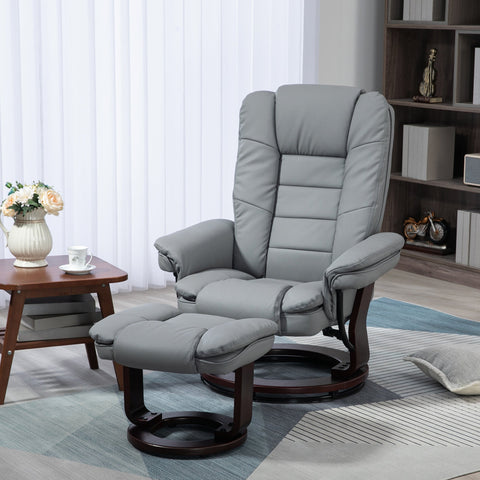 Rootz Reclining Swivel Chair with Stool - Relaxation Chair, Tilting Backrest - Faux Leather - 85x82x106 cm - 130 kg Capacity - Grey