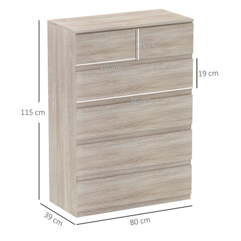 Rootz 6 Drawer Cabinet - Storage Unit - Minimalist Chest - Brown - Spacious Storage - 80cm x 39cm x 115cm