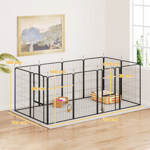 Rootz Puppy Run - Dog Kennel - Pet Playpen - Flexible Foldable Enclosure - 100cm High - Square: 204x204x100cm, Rectangle: 272x136x100cm