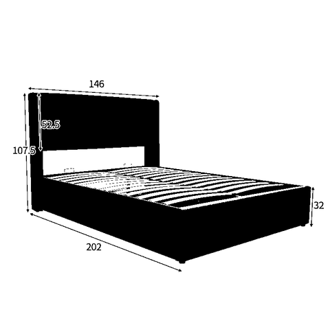 Rootz Double Bed with Hydraulic Storage - Bed Frame - Platform Bed - LED Lighting - Elegant & Practical - 202x146x107.5 cm