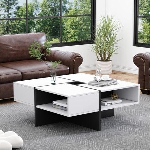 Rootz Modern Square Coffee Table - Chic Center Table - Stylish Living Room Table - Durable Chipboard - 70cm x 70cm x 35cm