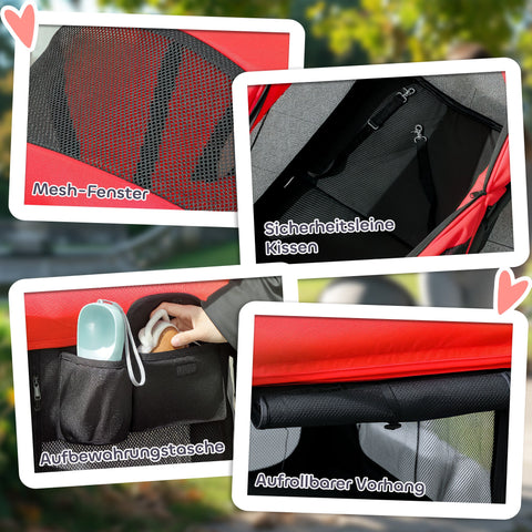 Rootz Dog Car - Pet Buggy - Foldable Carrier - Easy Storage - 110cm x 65cm x 102cm - Red
