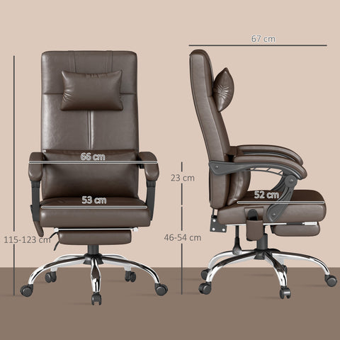 Rootz Ergonomic Office Chair - Massage Recliner - Desk Seating - Comfort & Style - 66cm x 67cm x 115-123cm - Brown