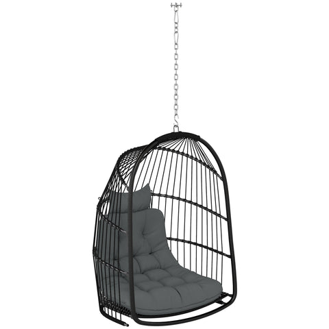 Rootz Hanging Chair Hanging Basket - Swing Chair - Egg Chair - Ergonomic Comfort - 74L x 68W x 105H cm - Grey and Black